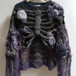 3 D Digital Print Halloween Crewneck Loose Sweater - Chunky Knit