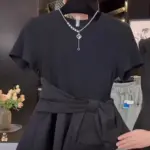 Waist-cinching Slim Fit Bow Detail Short Sleeve T-Shirt
