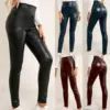 High Elasticity Slim Fit PU Trousers Motorcycle Skinny Leather Pants Women High Elasticity Slim Fit PU Trousers Motorcycle Skinny Leather Pants Women