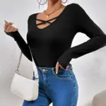 a8351d39-f84e-4056-9e87-cf5cba2d3a54.webp Sleek Slim Fit Women’s Long Sleeve Top with Lace-Up