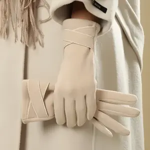 Women's Outdoor Warm Velvet Padded Thickened Cycling And Driving Versatile Simple Touch Screen Warm Gloves