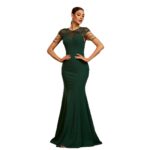 Sequin Slim-Fit Fishtail Evening Dress with Round Neck