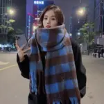 Rainbow-grid Womens Mohair Thermal Snood Long Style