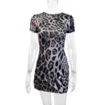 Leopard Print Short Sleeve Dress with Mid-Waist Fit
