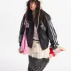 Women's Street Black Lace Love Number Embroidered Lapel Jacket