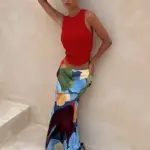 Printed Elastic Waistband Fashionable And Casual