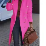 Double-Breasted Wool-Blend Lapel Trench Coat for Women
