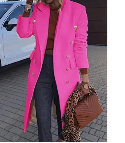 Double-Breasted Wool-Blend Lapel Trench Coat for Women