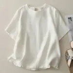 Retro Patchwork Cotton Short-Sleeve Shirt with Hollow-Back