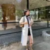 Loose Casual Stylish Long Trench Coat With A Stand Collar And Drawstring