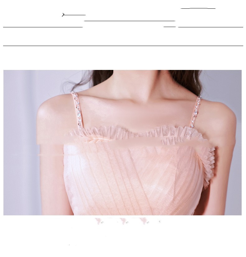 Streamlined Slim Sling Bridesmaid Dress with Mesh Fabric - Pink Streamlined Slim Sling Bridesmaid Dress with Mesh Fabric - Pink