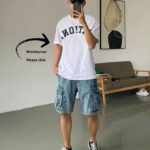 Casual Pu Shuai High-end Big Workwear With Pocket Denim Shorts Men