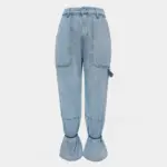 Light Blue Mid-Rise Women’s Jeans with Drawstring Ties