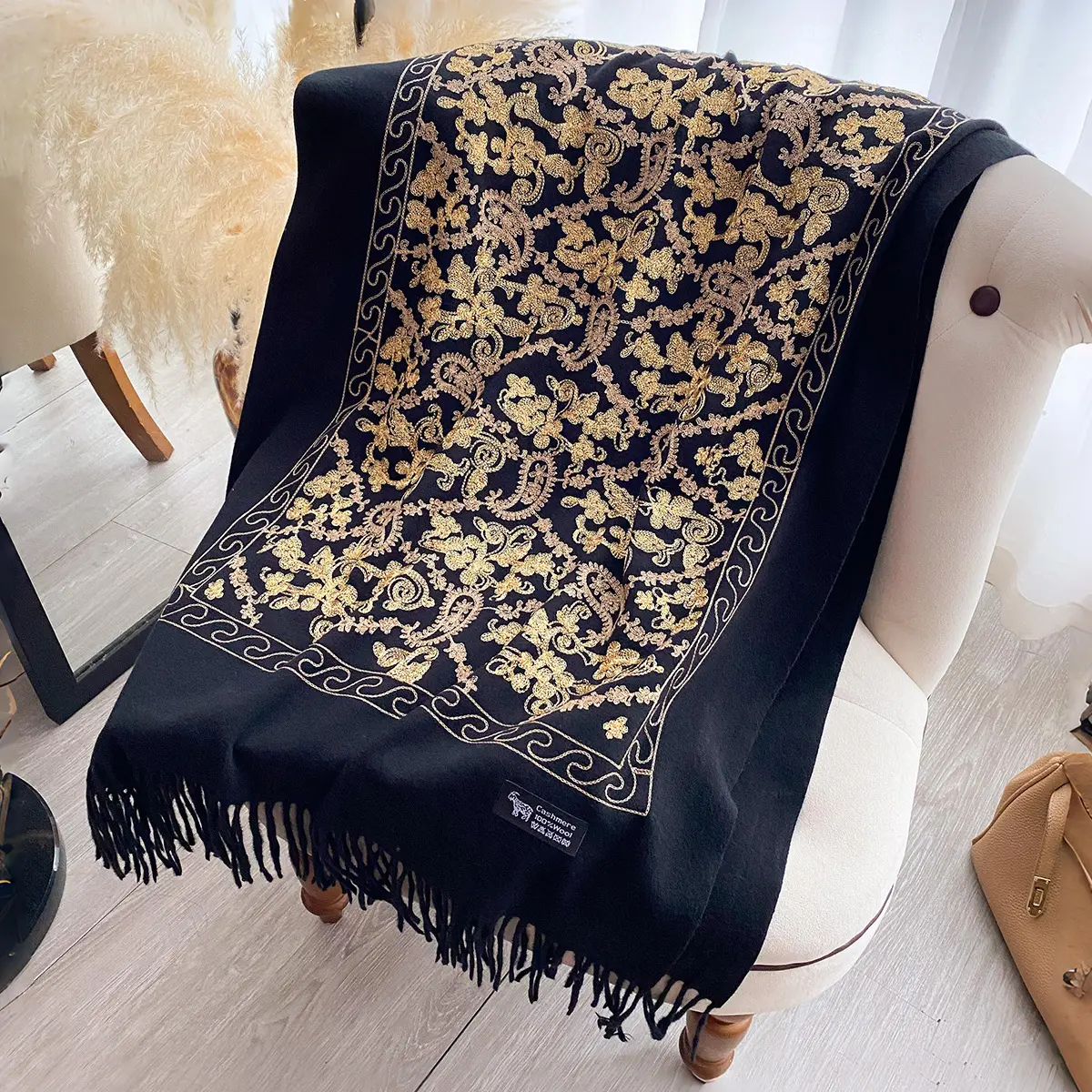 Cashew Flower Embroidered Scarf Shawl For Women