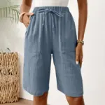 Relaxed Fit Cotton Straight-Leg Capri Pants - Mid-Rise
