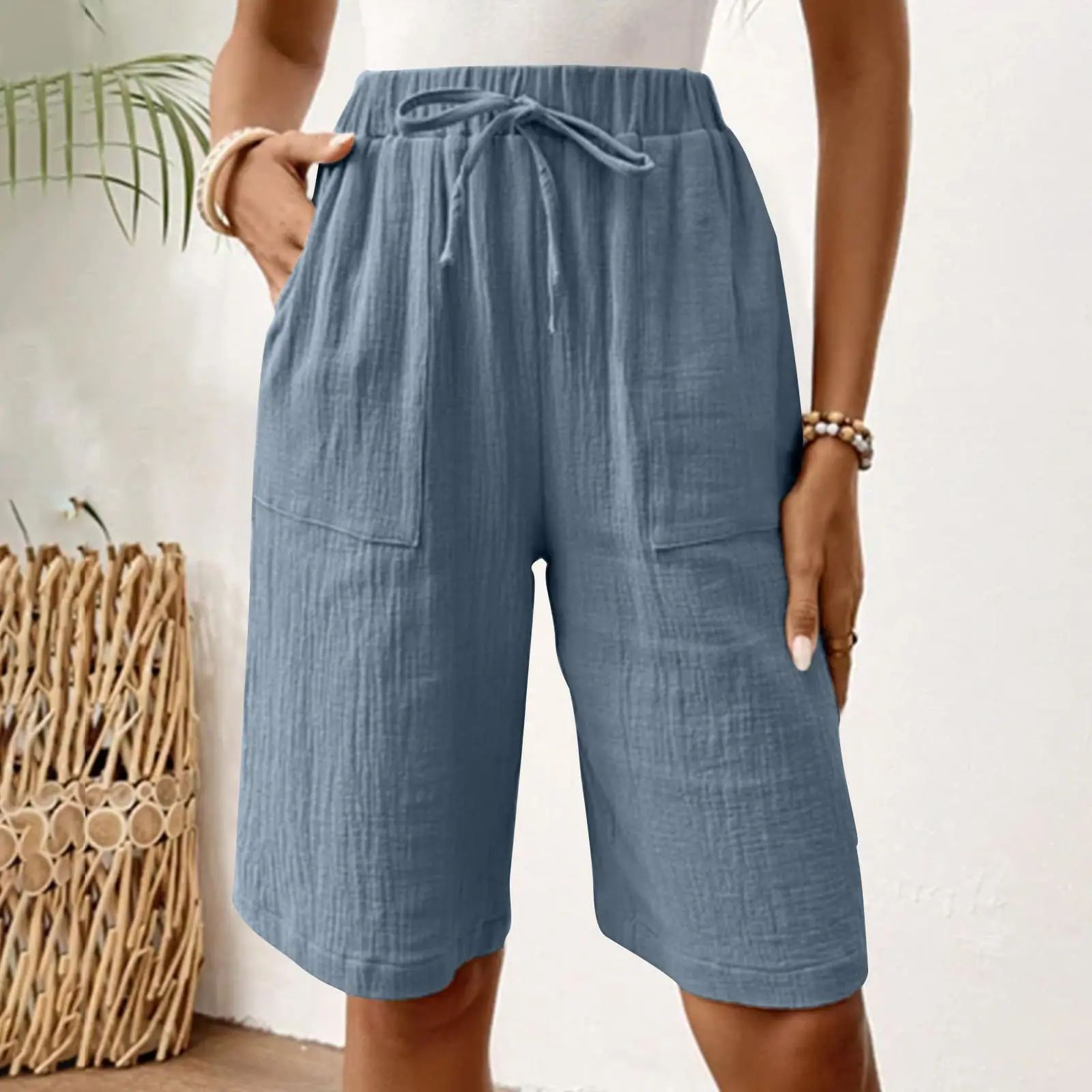Relaxed Fit Cotton Straight-Leg Capri Pants - Mid-Rise
