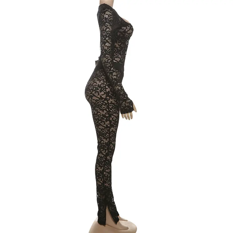 Fashion Solid Color Lace See-through Hollow Out Stitching Slim Fit Sexy Fashion Solid Color Lace See-through Hollow Out Stitching Slim Fit Sexy