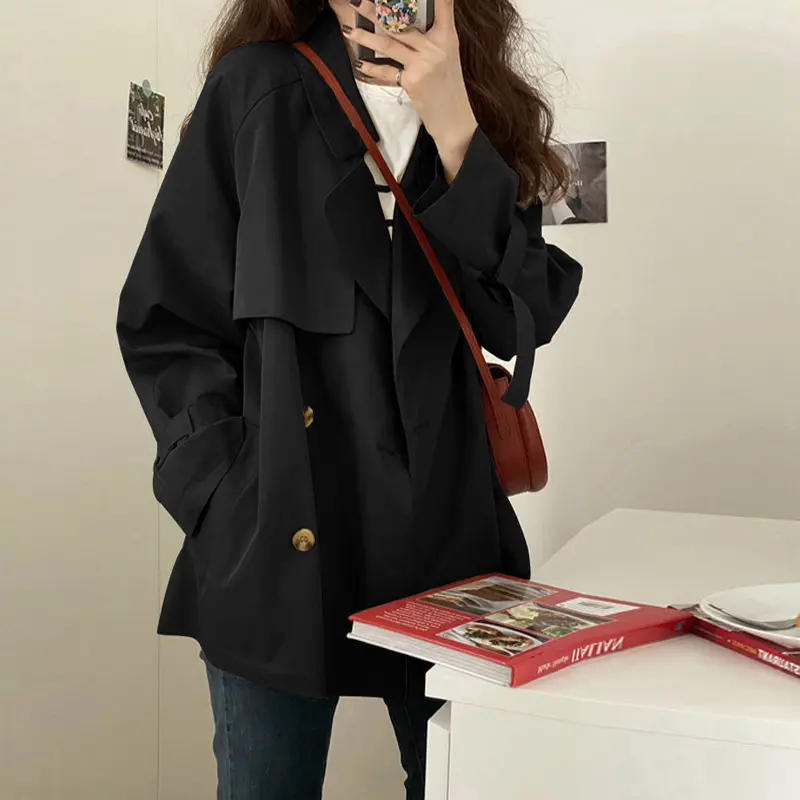 Khaki Short Trench Coat for Women with Belt - Lightweight Khaki Short Trench Coat for Women with Belt - Lightweight