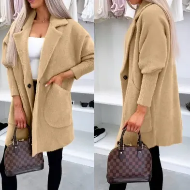 Stay Warm Lapel Button Pocket Women’s Plush Coat