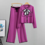 Plaid Wool-Blend Cardigan & Wide-Leg Pants Set for Women