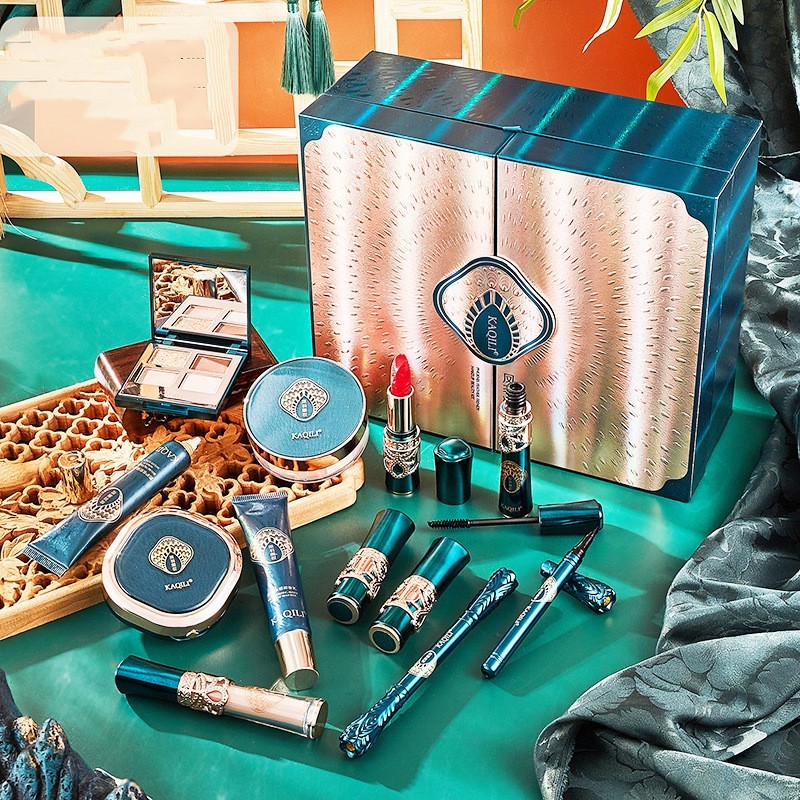 Portable 12-Piece Ladies Makeup Kit Set in Blue Gift Bag