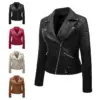 Slim-Fit Biker Leather Jacket with Zipper for Students