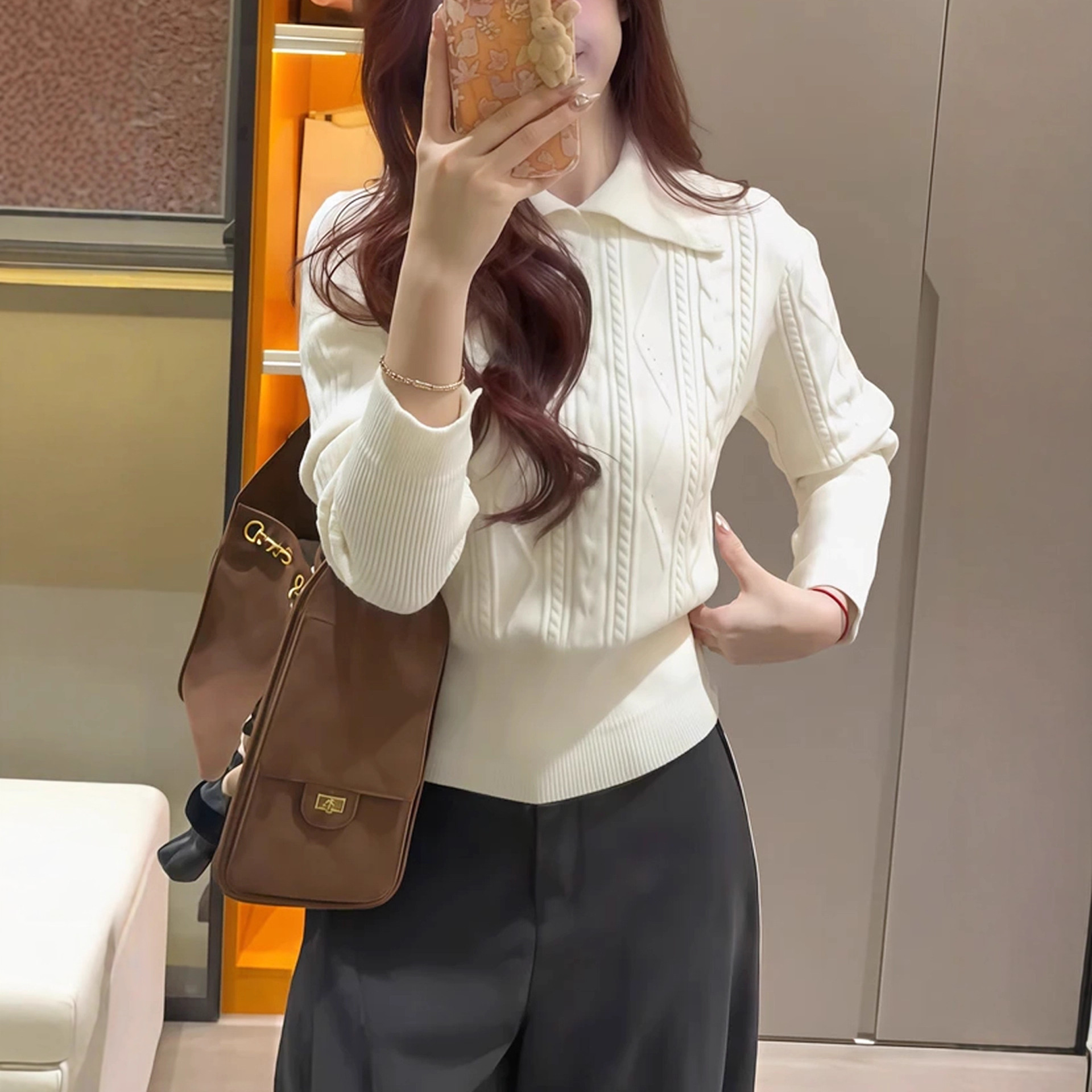 Slimming Mock-Neck Acrylic Pullover Sweater - Crochet Knit