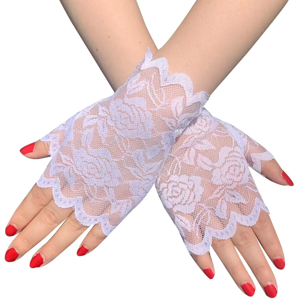 Sun-Proof Lace Half Finger Gloves for Women, Short Fit