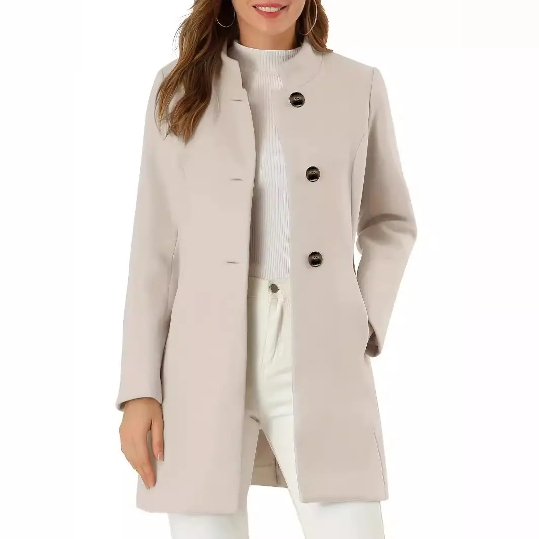 Warm Beige Wool-Blend Women’s Coat for Autumn Winter