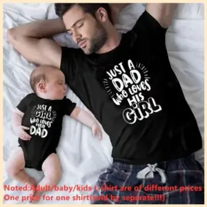Dad and Daughter Cotton T-Shirt - Matching Black Print