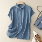 Flattering Plus Size Cotton-Linen Shirt with Patchwork