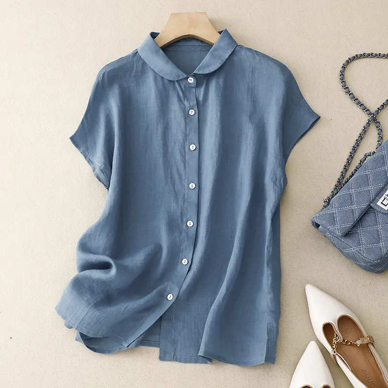 Flattering Plus Size Cotton-Linen Shirt with Patchwork