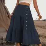 Elastic Waist Comfort Womens Long Tiered Striped Skirt