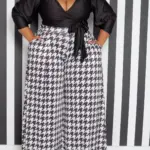 Casual Houndstooth Wide-leg Pants For Women