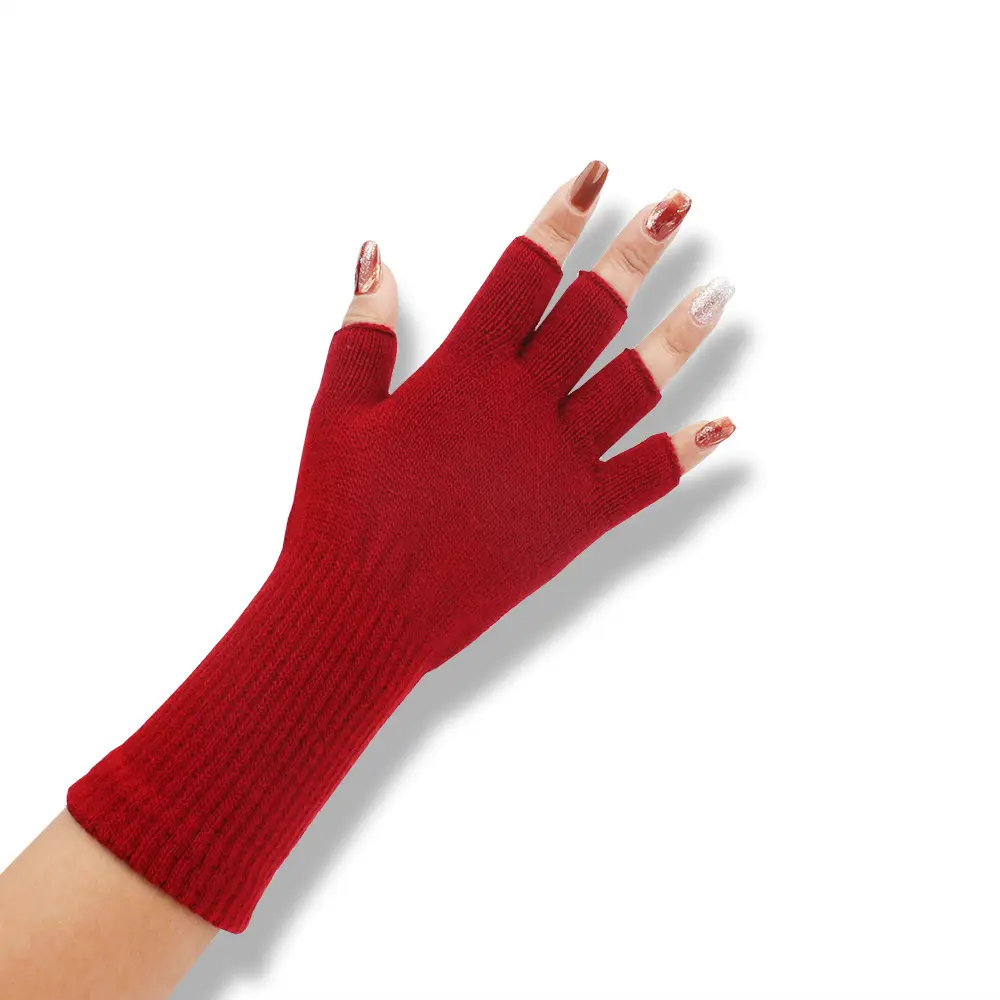 Warm Ribbed Half Finger Acrylic Thermal Gloves, Long Sleeve