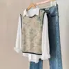 Effortless Style Beige Floral Knitted Vest for Women Sleeveless Effortless Style Beige Floral Knitted Vest for Women Sleeveless