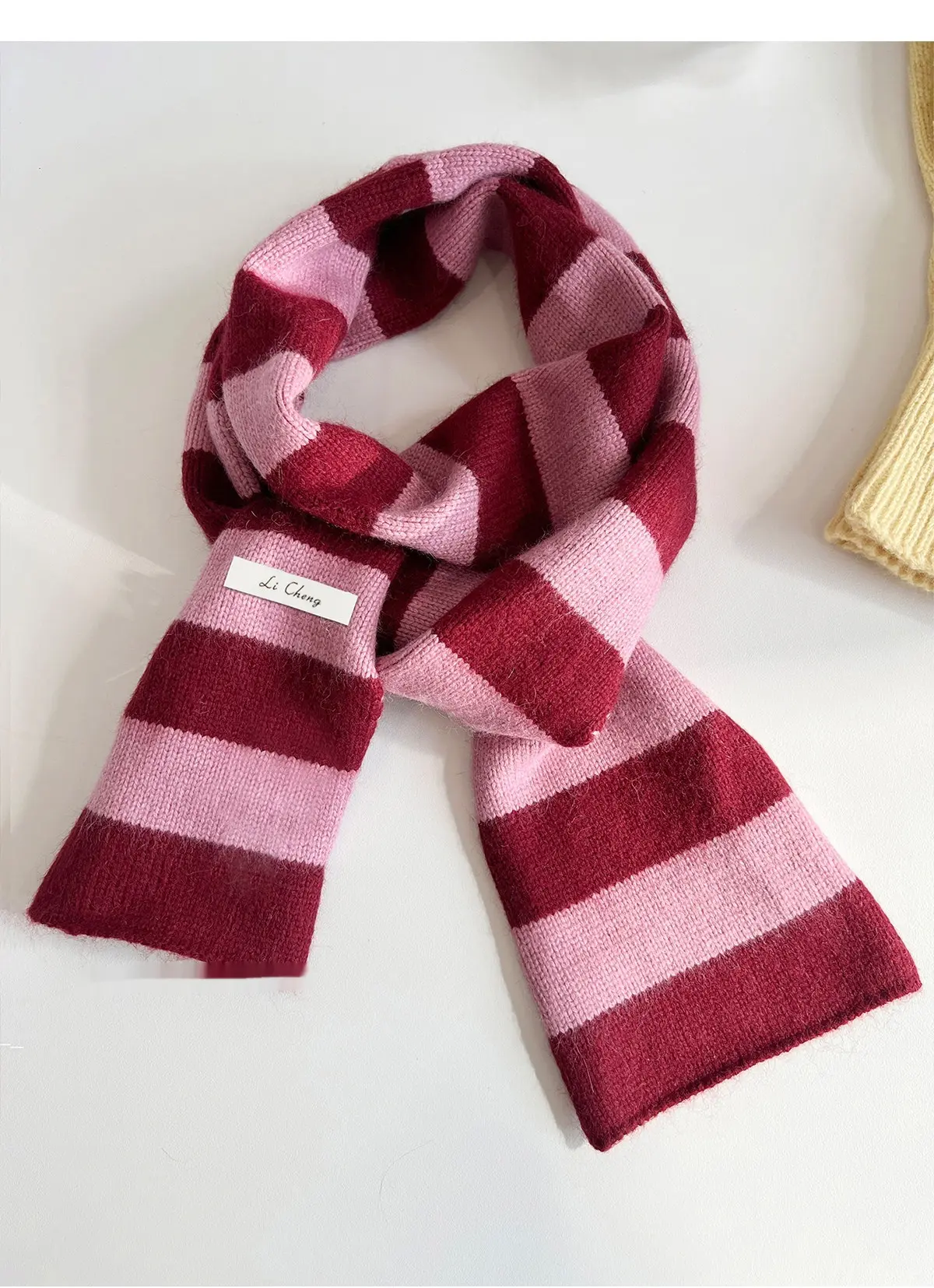 Warmth-Retaining Striped Knit Neck Warmer, Pink
