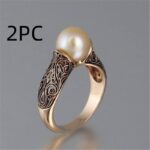 Pearl Inlay Gold ABS Ring for Women with Geometric Design