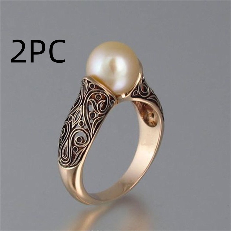 Pearl Inlay Gold ABS Ring for Women with Geometric Design