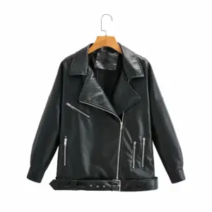 Secure Fit Zipper Faux Leather Jacket for Women, Black