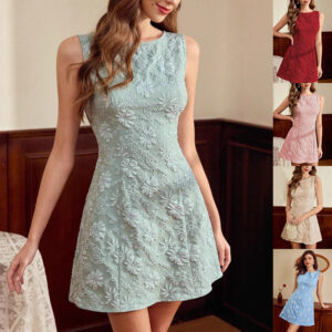 Floral Jacquard Sleeveless Slim Fit Midi Dress for Summer