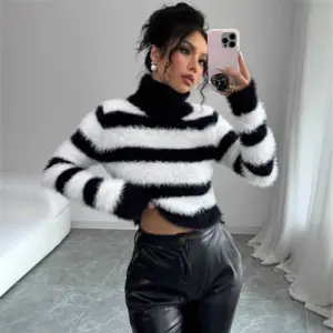 Women's Turtleneck Striped Sweater Top