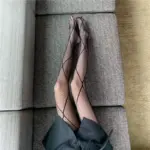 Sexy Thin Sheer Pantyhose, Large Square Pattern, Rhinestone Jacquard Hollow Out See-through Mesh Tights