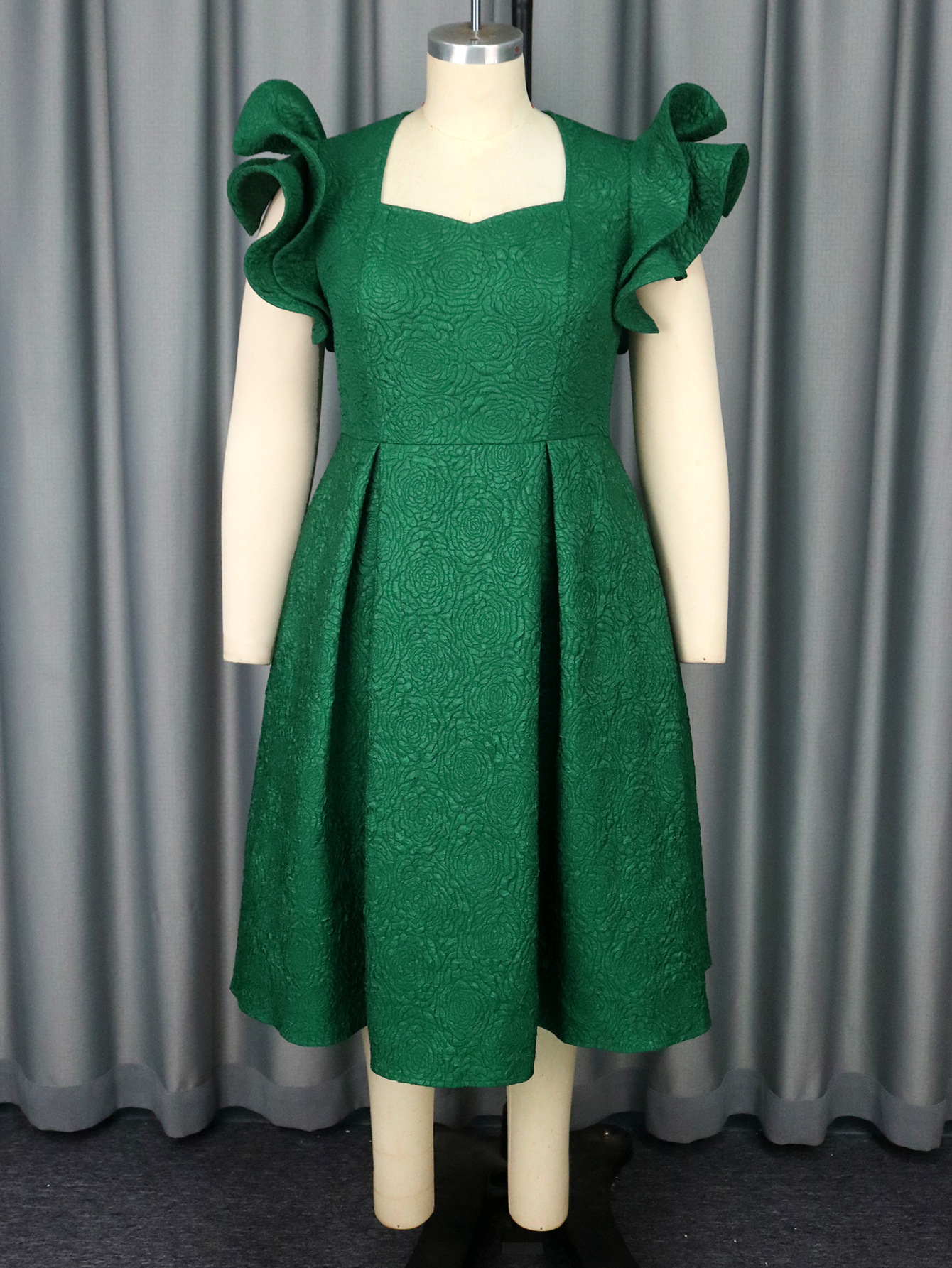 Lotus Leaf Three-dimensional Sleeves A- Hem Slimming Evening Dress
