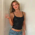 Sequined Slim-Fit Cami Top with Double Straps - Women’s