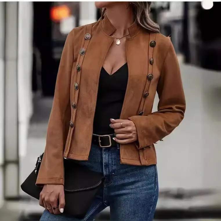 Retro Double-Row Metal Buckle Deerskin Velvet Coat