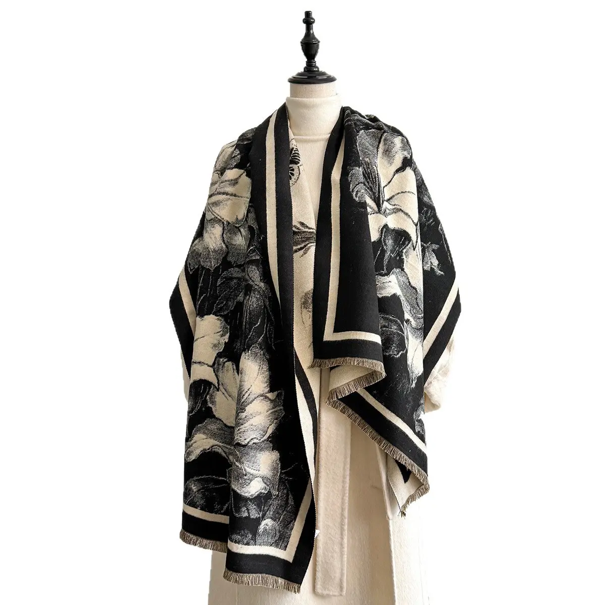 Warmth-Keeping Faux Cashmere Neck Warmer Shawl, 185 x65 cm