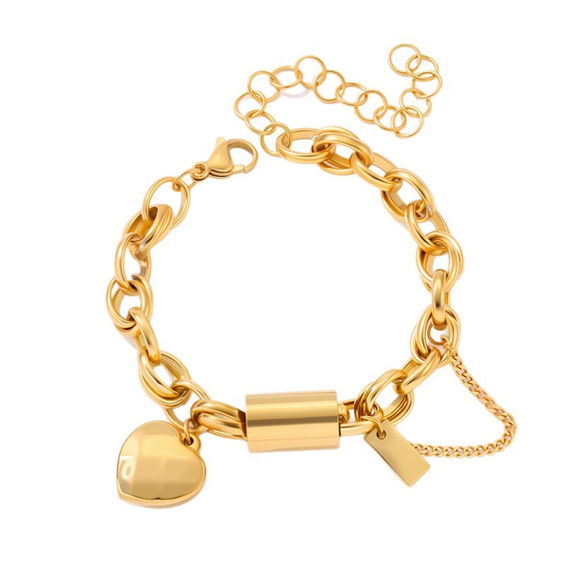 Heart Pendant Titanium Bracelet for Women, Stainless Steel