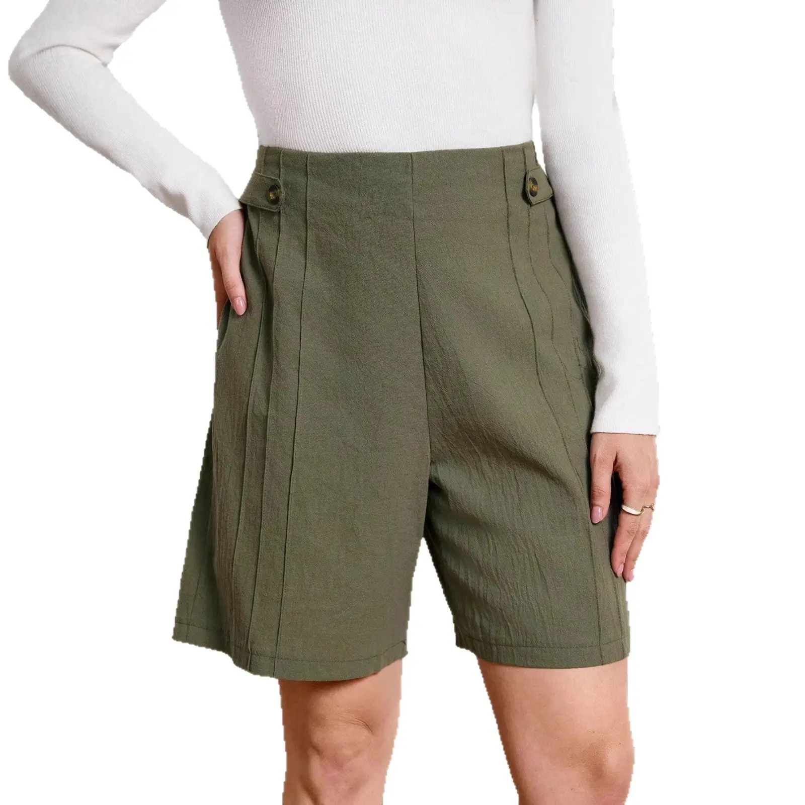 Breathable Linen Blend Mid-Waist Button Shorts for Women