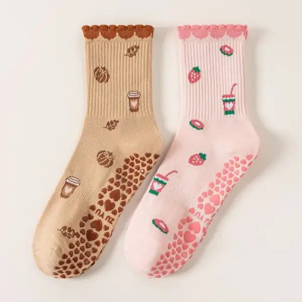 Yoga Socks For Children, Professional Anti Slip Fitness Pilates Exercise Floor Fruit Drinks, Printed Socks